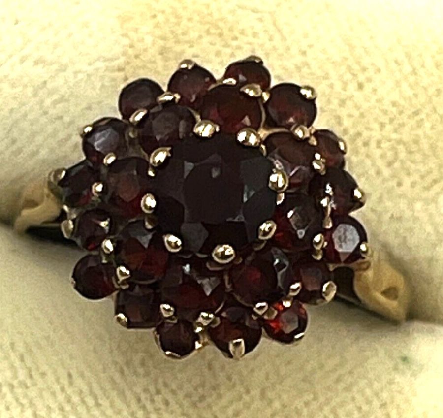 Antique Antique Art Deco 9CT Gold Garnet Cluster Ring Size Q