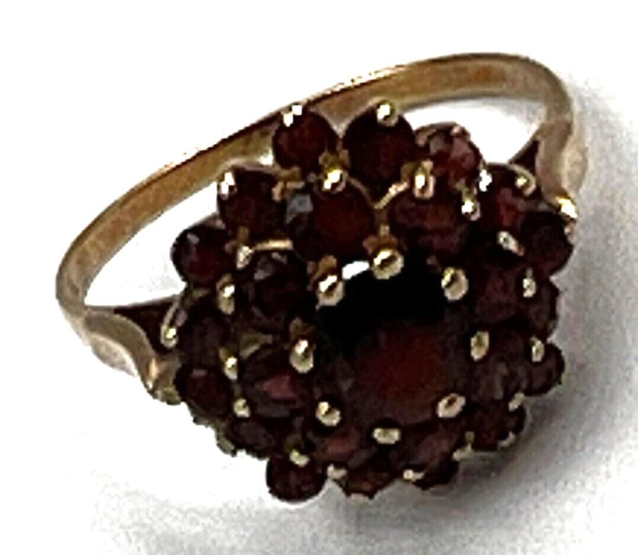 Antique Antique Art Deco 9CT Gold Garnet Cluster Ring Size Q