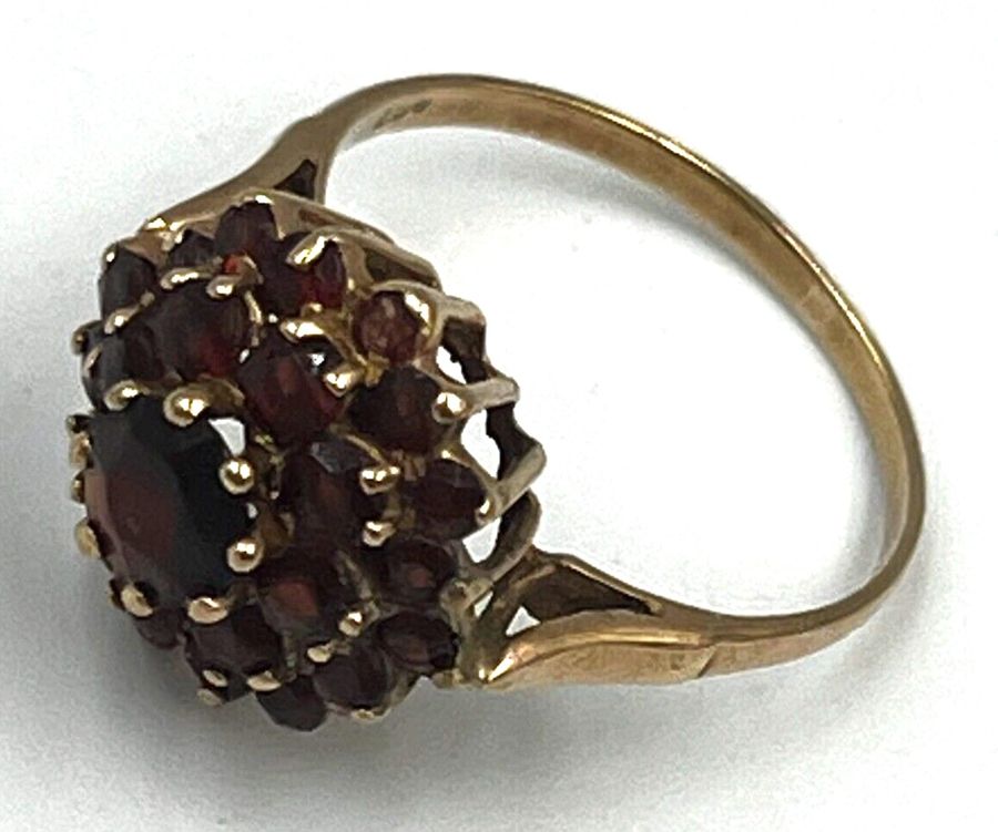 Antique Antique Art Deco 9CT Gold Garnet Cluster Ring Size Q