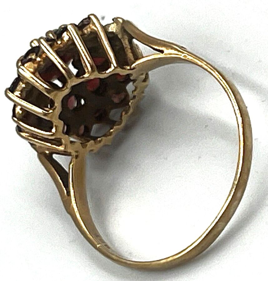 Antique Antique Art Deco 9CT Gold Garnet Cluster Ring Size Q