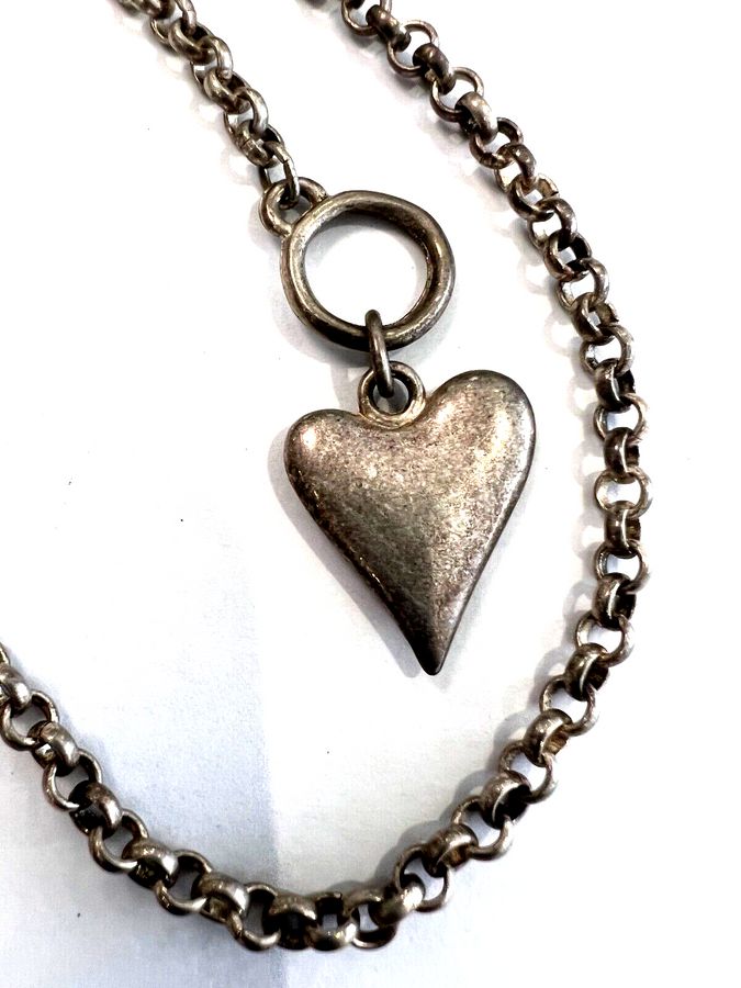 Antique Antique Art Deco Albertina Silver Plated with Heart Fob Pendant