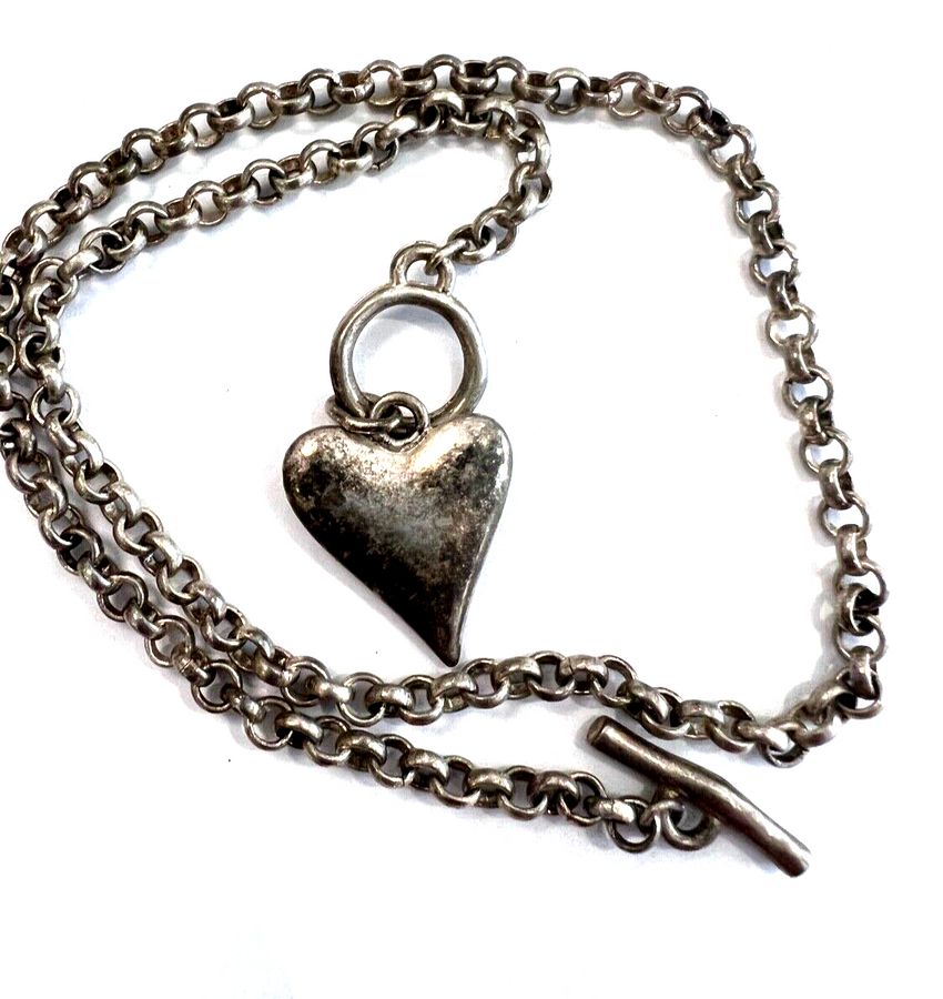 Antique Antique Art Deco Albertina Silver Plated with Heart Fob Pendant