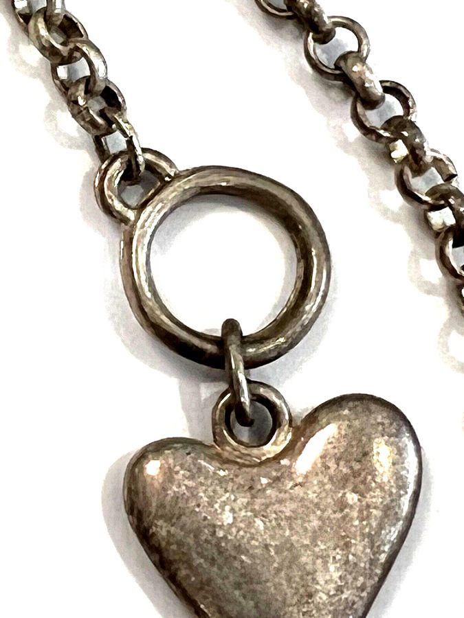 Antique Antique Art Deco Albertina Silver Plated with Heart Fob Pendant