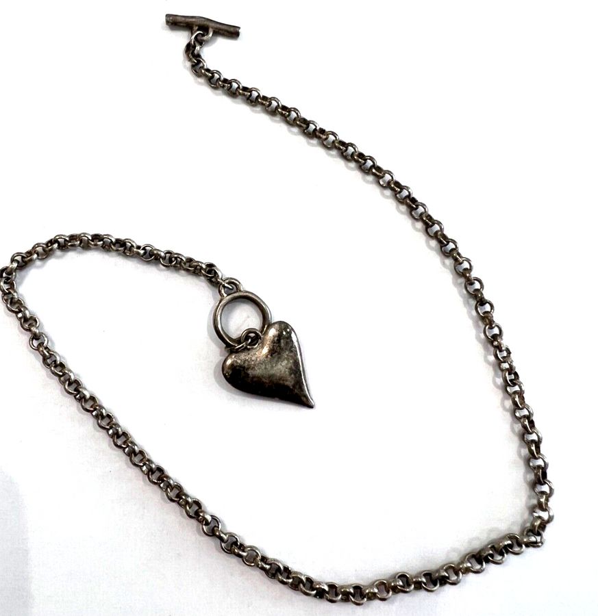 Antique Antique Art Deco Albertina Silver Plated with Heart Fob Pendant