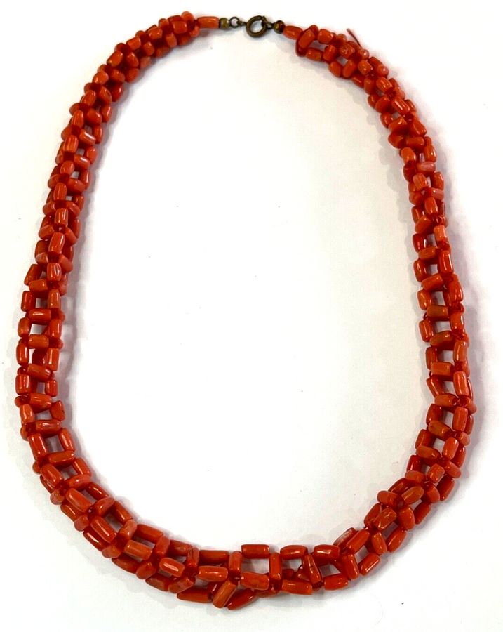 Antique Antique Natural Coral Braided Necklace Choker Victorian 36.5grams