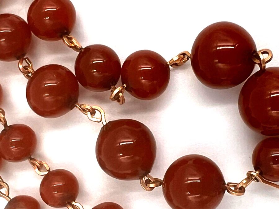 Antique Antique Art Deco Czech Cornelian Graduated Bead Necklace  HandMade Bohemian