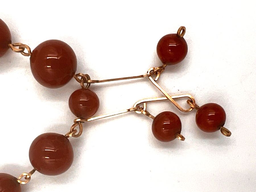 Antique Antique Art Deco Czech Cornelian Graduated Bead Necklace  HandMade Bohemian