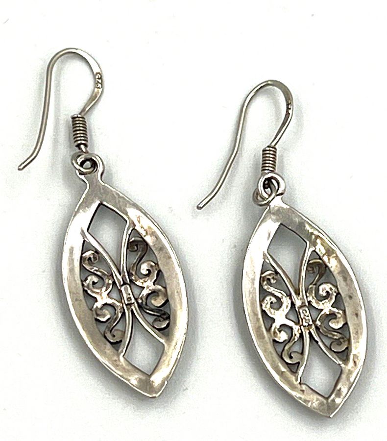 Antique Antique Art Deco Silver Drop Earrings  Circa 1920s Pierced Ears