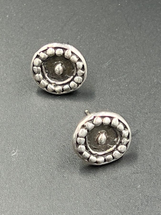 Antique Solid Silver Earrings Studs Handmade