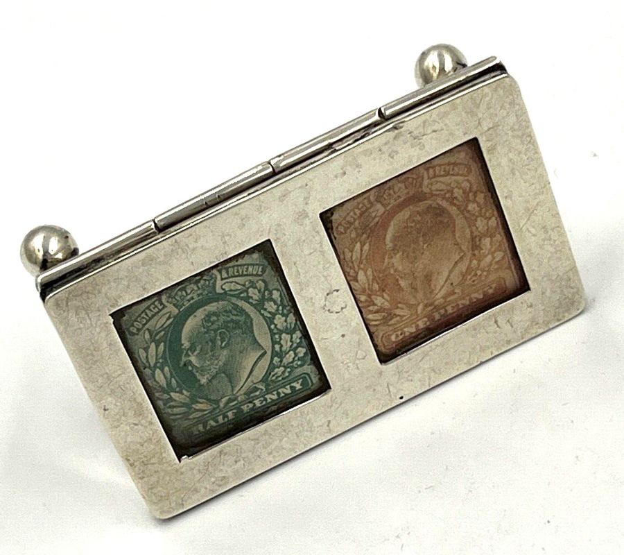 Antique Antique Sterling Silver Edwardian Victorian Double Stamp Box Trough