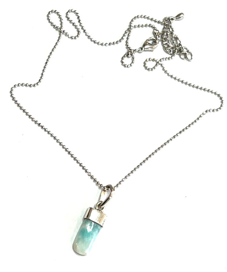 Antique Silver Pendant and Chain set with Milky Blue Quartz