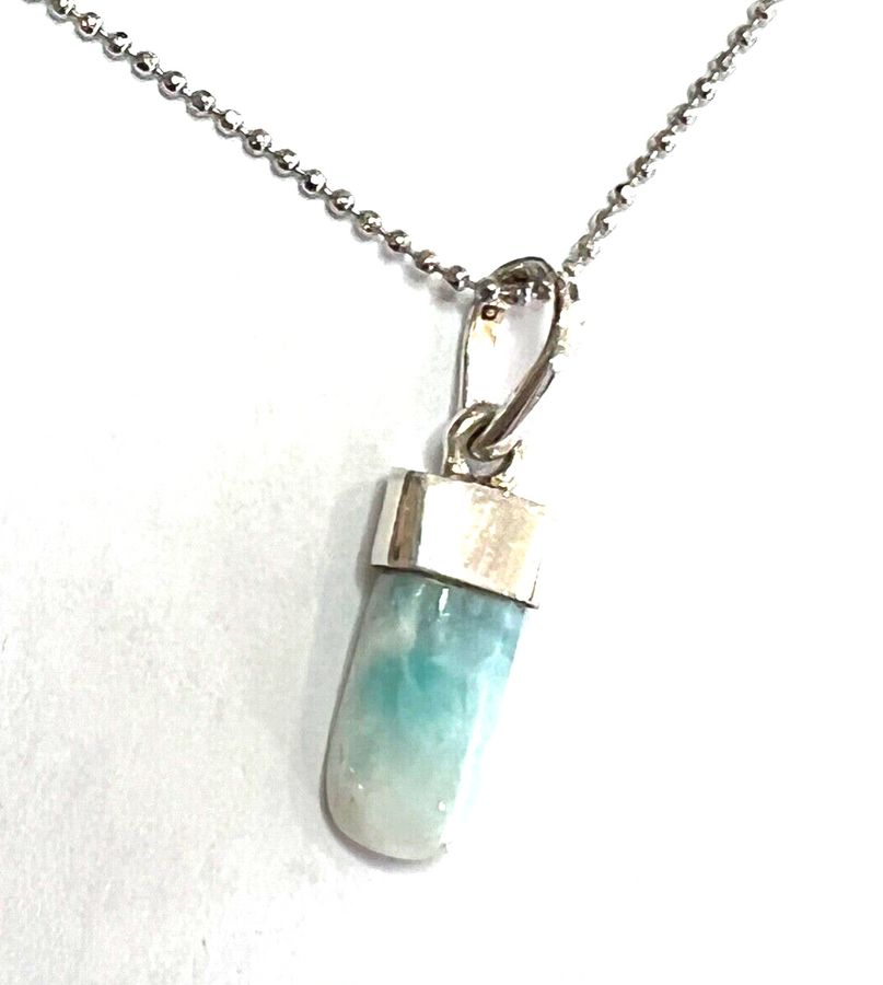 Antique Silver Pendant and Chain set with Milky Blue Quartz