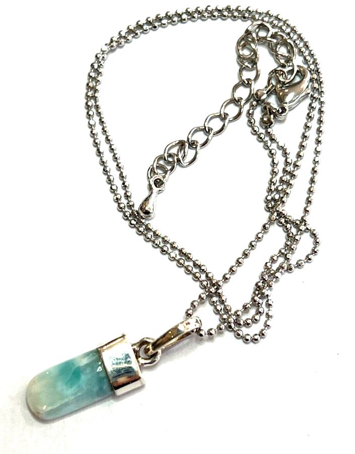 Antique Silver Pendant and Chain set with Milky Blue Quartz