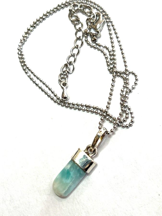 Antique Silver Pendant and Chain set with Milky Blue Quartz