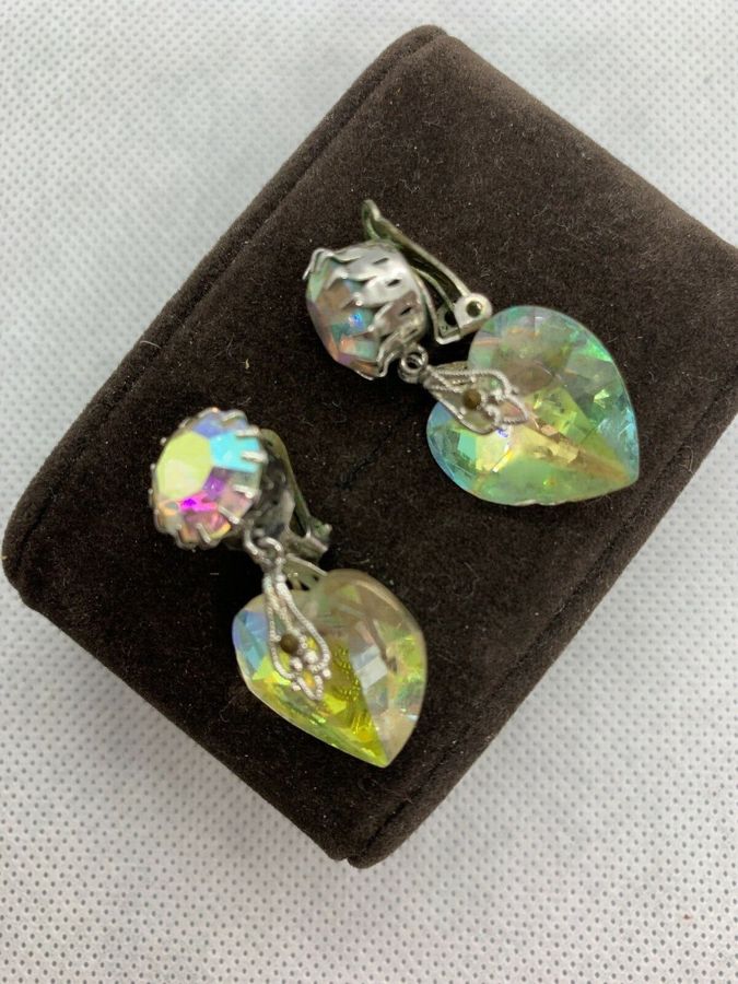 Antique Earrings  Czech Aurora Borealis Crystal Drop Earrings 1920s