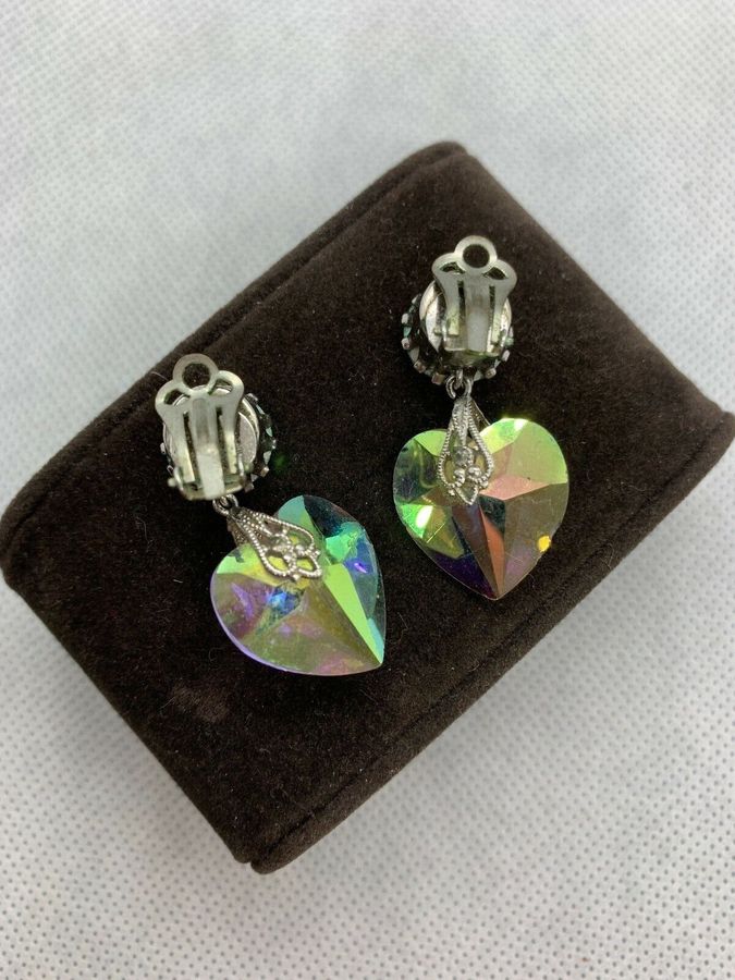 Antique Earrings  Czech Aurora Borealis Crystal Drop Earrings 1920s