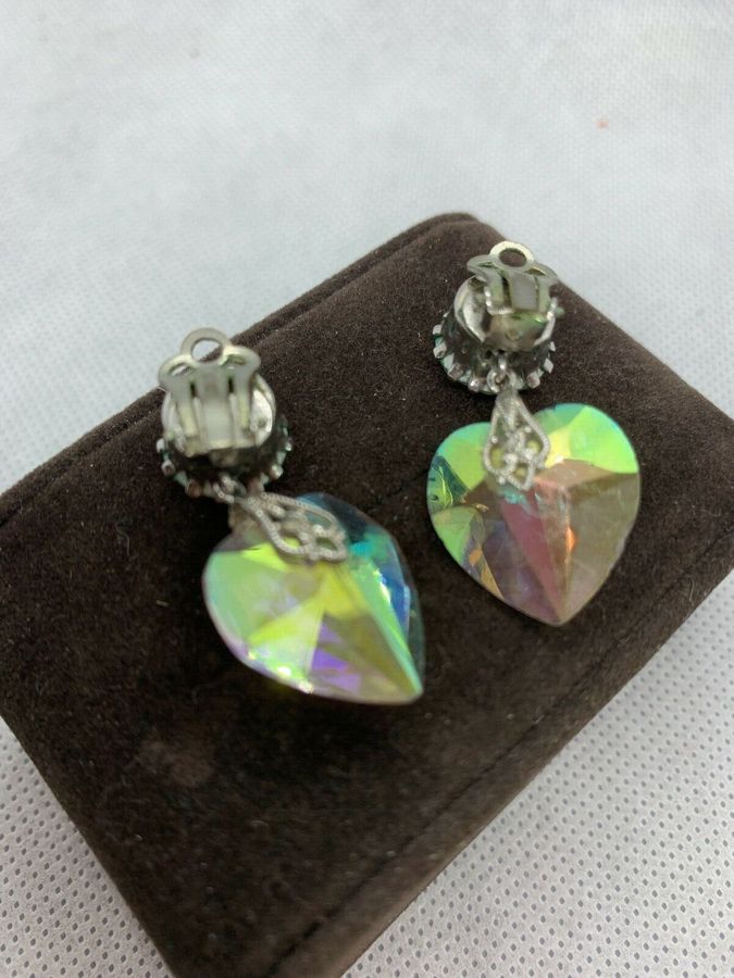 Antique Earrings  Czech Aurora Borealis Crystal Drop Earrings 1920s