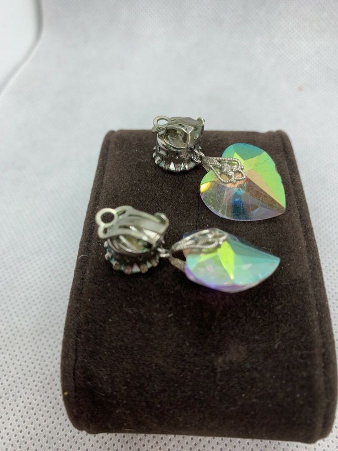 Antique Earrings  Czech Aurora Borealis Crystal Drop Earrings 1920s