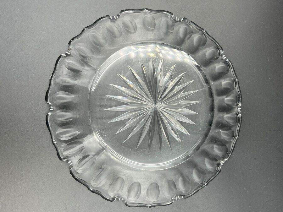 Antique Ice Plate Starburst base Hand Cut Pattern around edge