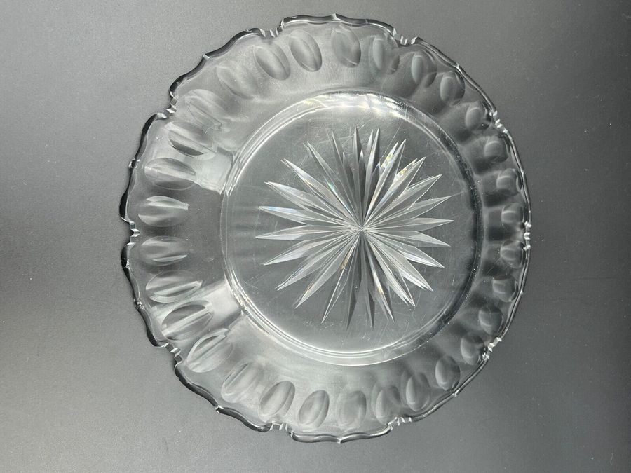 Antique Ice Plate Starburst base Hand Cut Pattern around edge