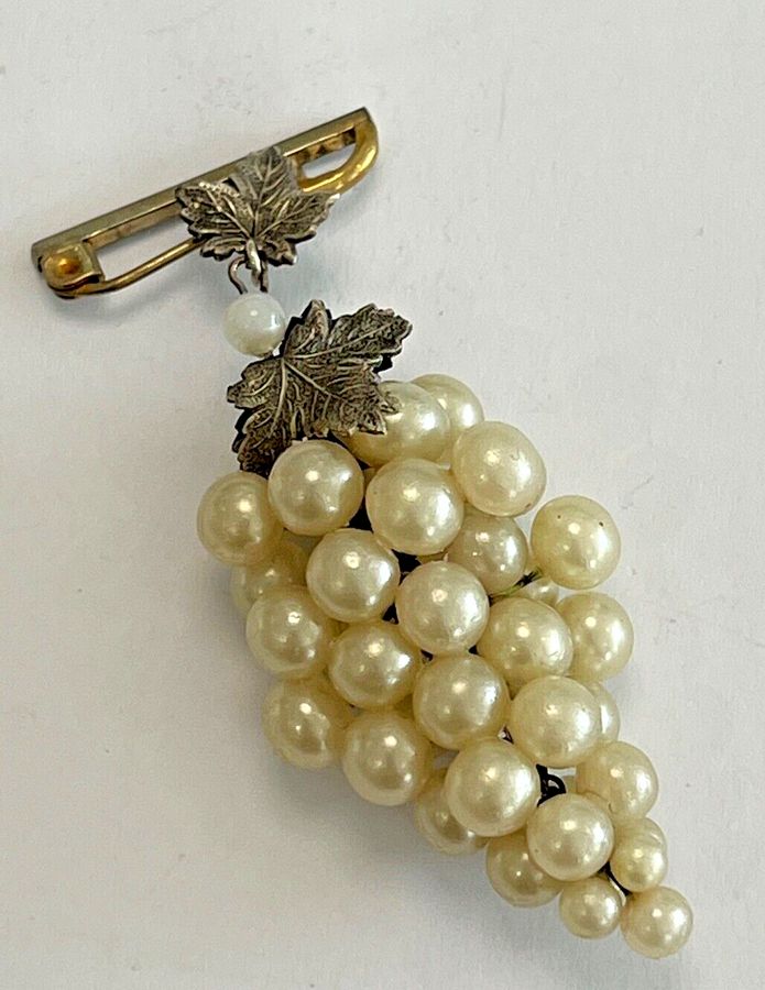 Antique Silver Pendant in the form of Grapes with Pearls