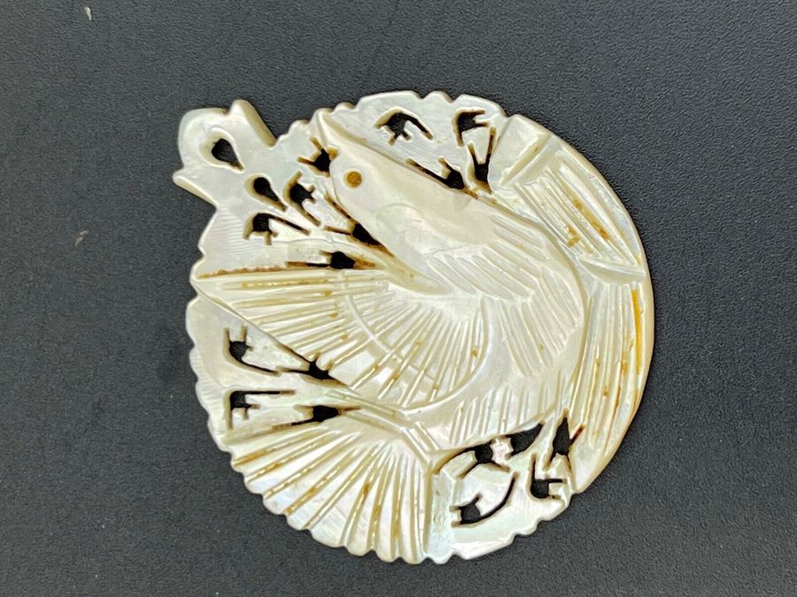 Antique Antique Victorian Hand Carved Pendant Mother of Pearl Dove