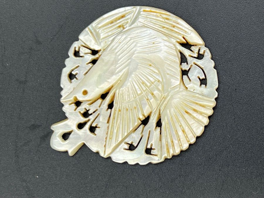 Antique Antique Victorian Hand Carved Pendant Mother of Pearl Dove