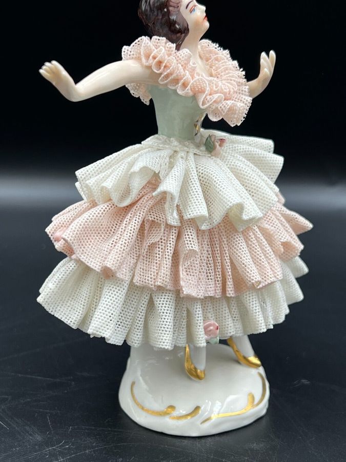 Antique Exquisite Antique Dresden Germany Lace Ballerina Figurine Porcelain