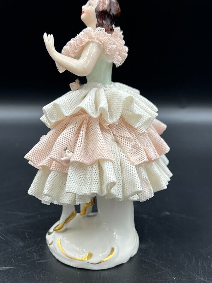 Antique Exquisite Antique Dresden Germany Lace Ballerina Figurine Porcelain