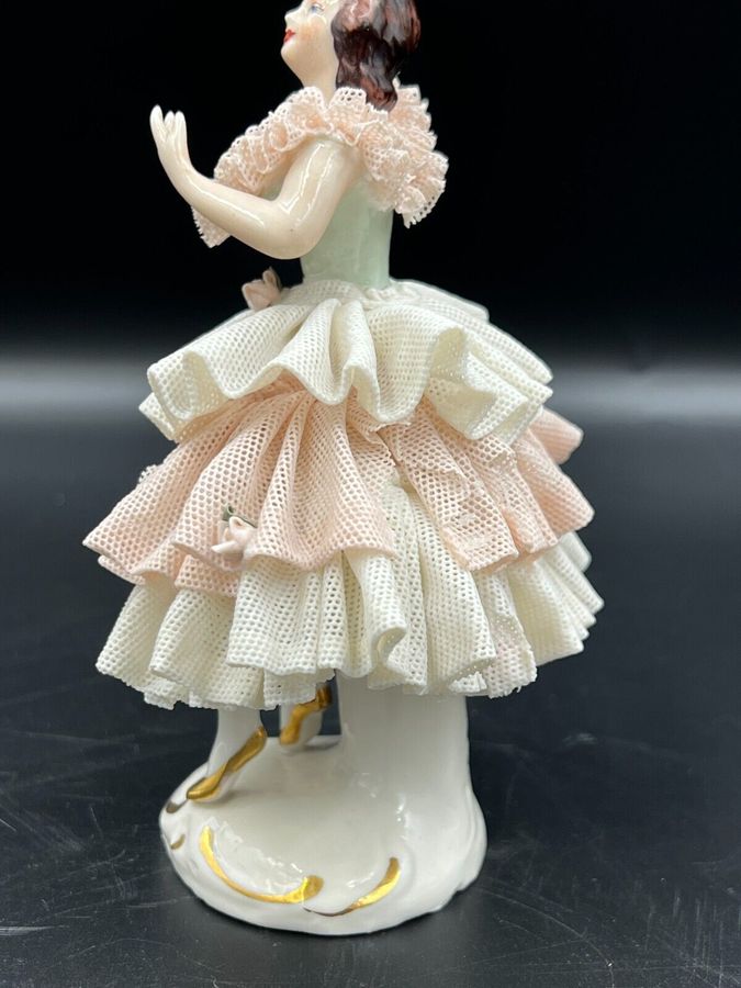 Antique Exquisite Antique Dresden Germany Lace Ballerina Figurine Porcelain