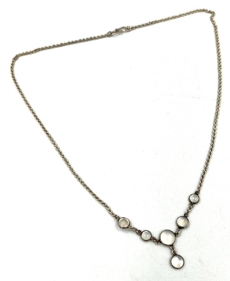 Antique Antique Victorian Moonstone Cabochon & Silver Riviere Necklace