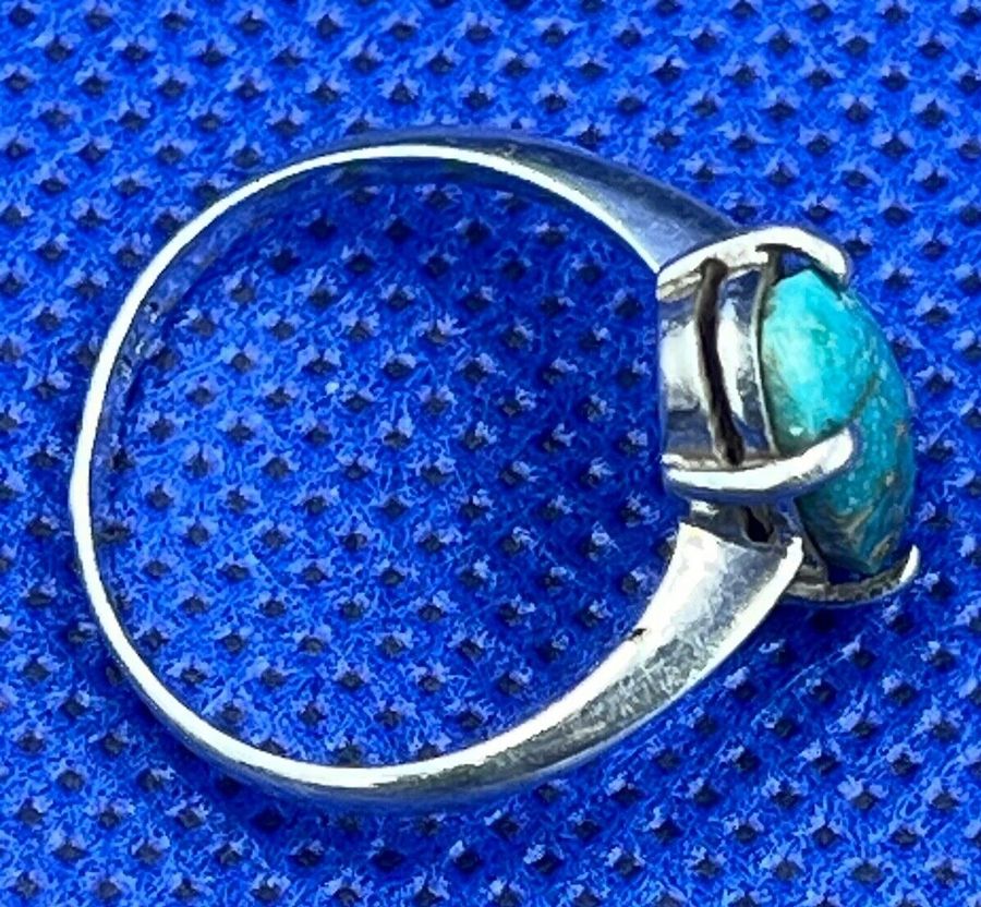 Antique Vintage Sterling Silver Natural Turquoise Ring Cabochon Size O