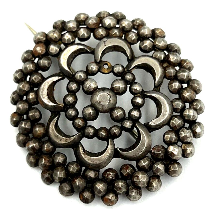 Antique Rare Antique Georgian Large Cut Steel Brooch Circa 1750 Riveted Half Moon Stones