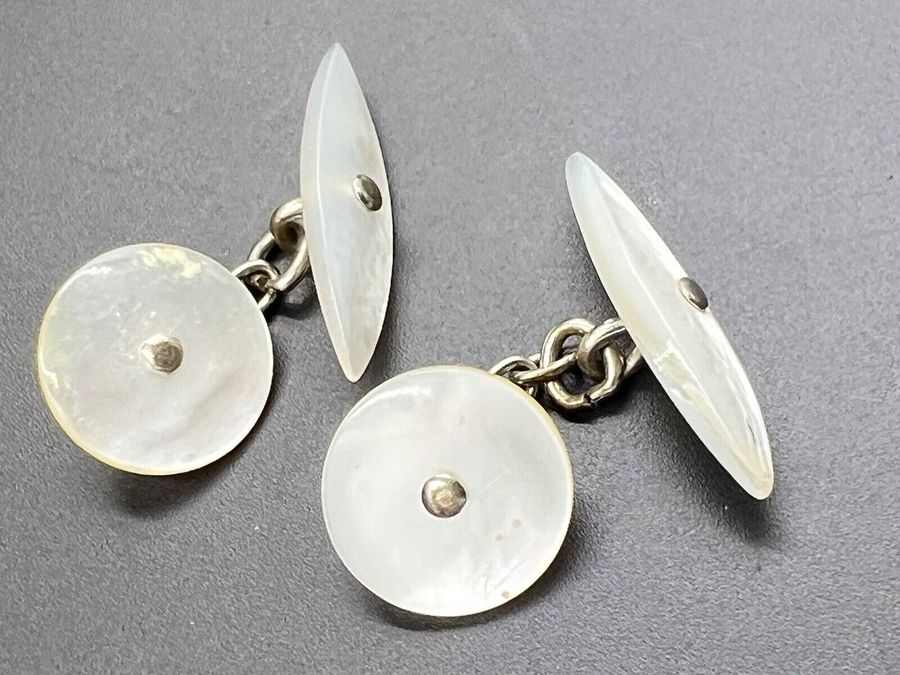 Antique Antique Cufflinks Silver & Mother of Pearl Art Deco