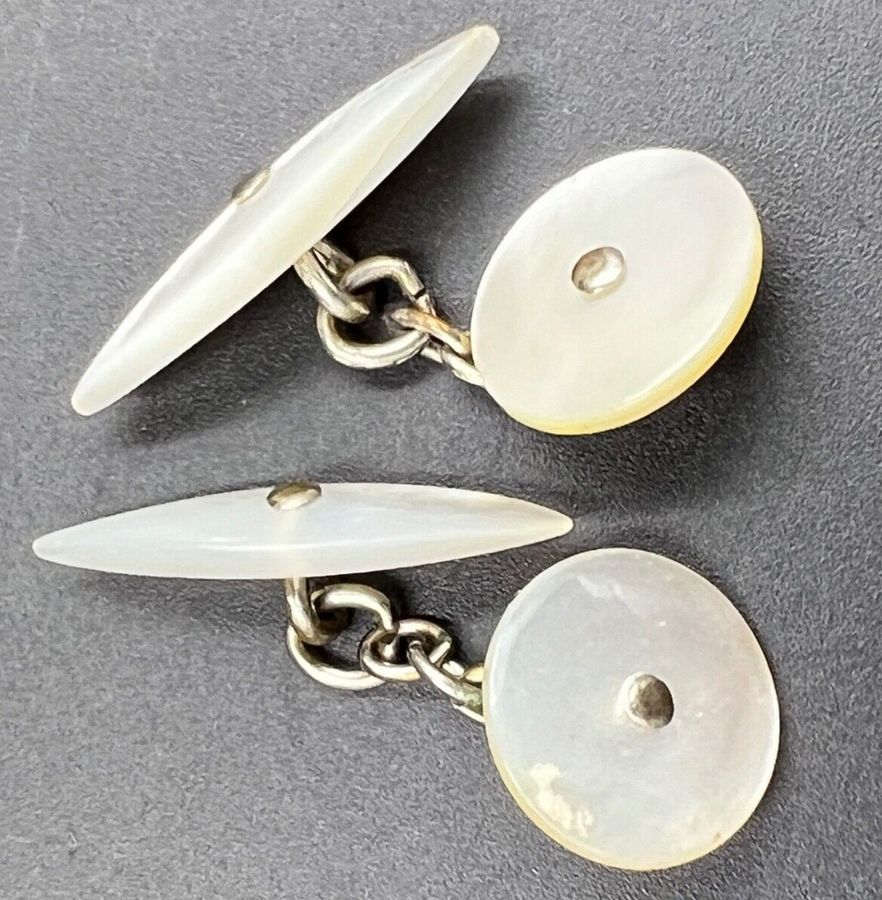 Antique Antique Cufflinks Silver & Mother of Pearl Art Deco