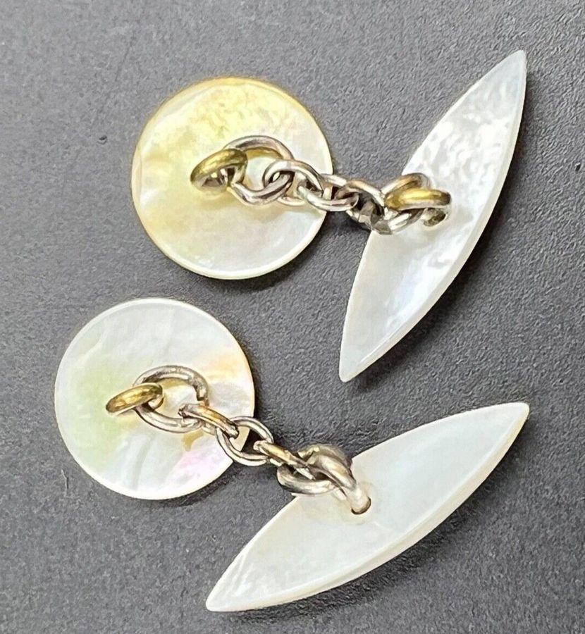 Antique Antique Cufflinks Silver & Mother of Pearl Art Deco