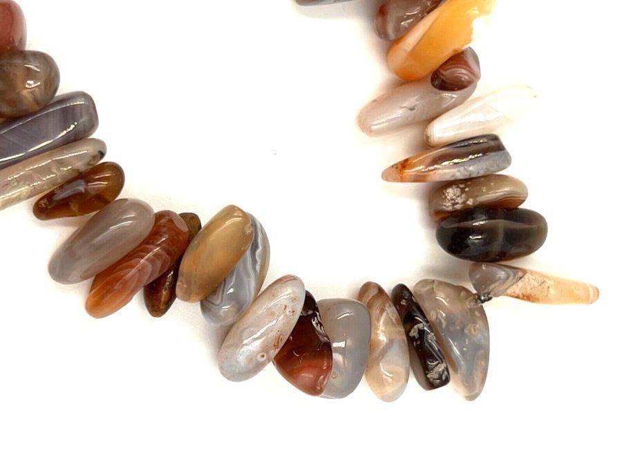 Antique Vintage Natural Banded Agate Long Polished Necklace Multicolour