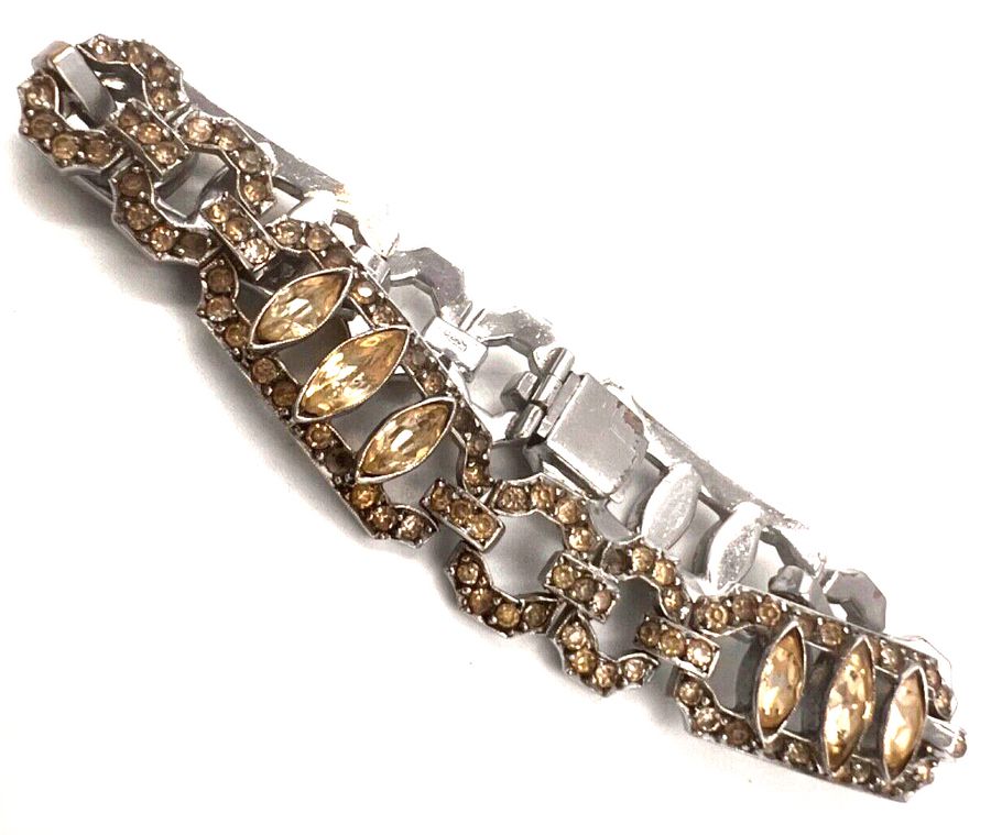 Antique Antique Art Deco White Metal Diamanté Bracelet Circa 1920s