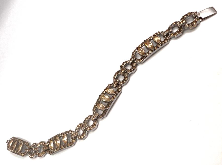 Antique Antique Art Deco White Metal Diamanté Bracelet Circa 1920s