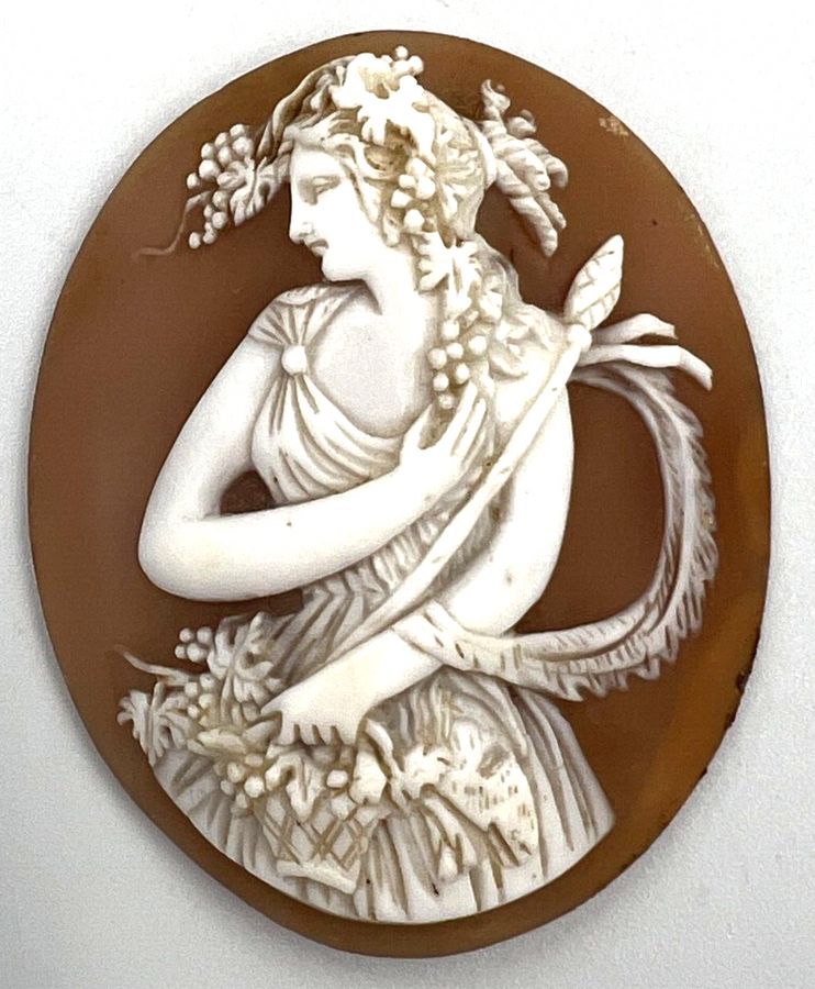 Antique Victorian Large Shell Cameo Carving of Maenads Women of Bacchus C 1880