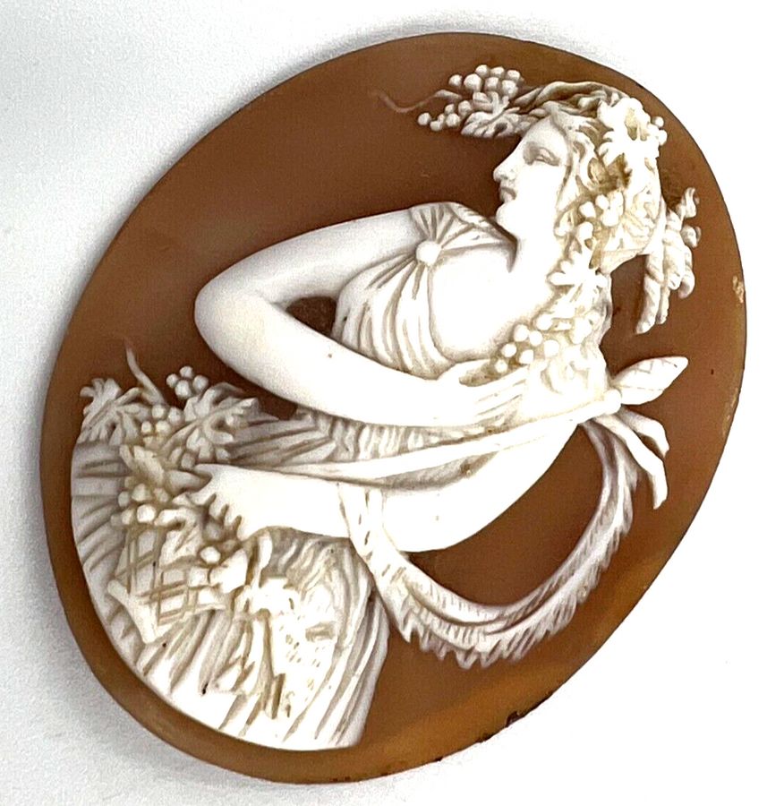 Antique Antique Victorian Large Shell Cameo Carving of Maenads Women of Bacchus C 1880