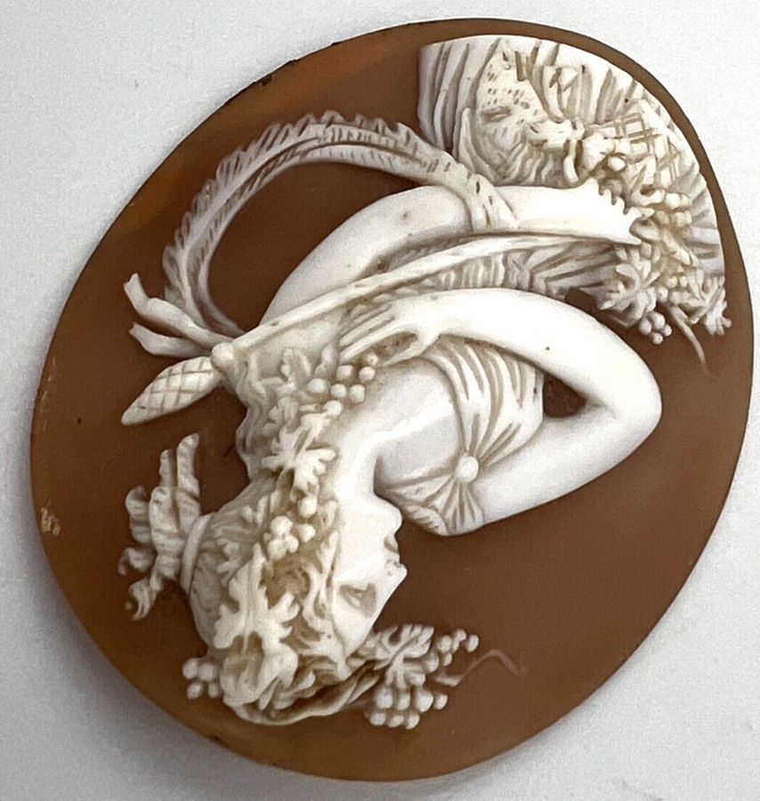 Antique Antique Victorian Large Shell Cameo Carving of Maenads Women of Bacchus C 1880