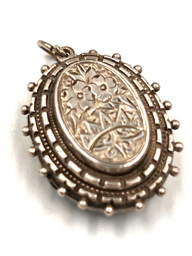 Antique Antique Victorian Medium Sized Double Locket  3 Layer Top Engraved Circa 1880