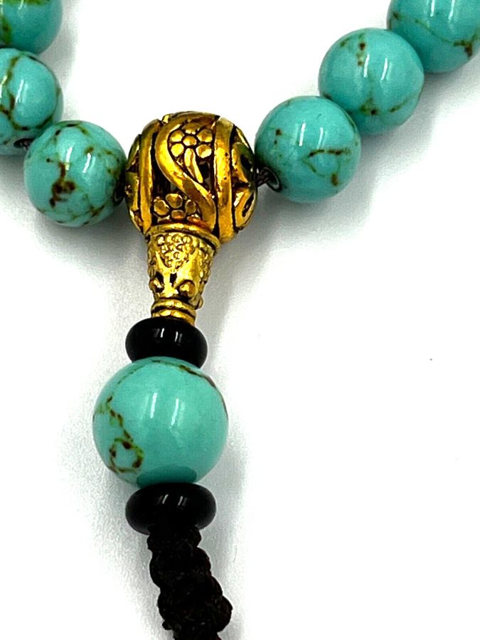 Antique Vintage Czech Turquoise Bead Prayer Beads Necklace