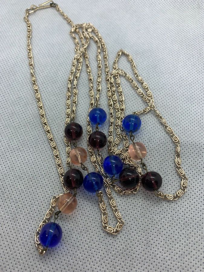 Antique Antique Vintage Art Deco Very Long Flapper Necklace Set with Czech Stones