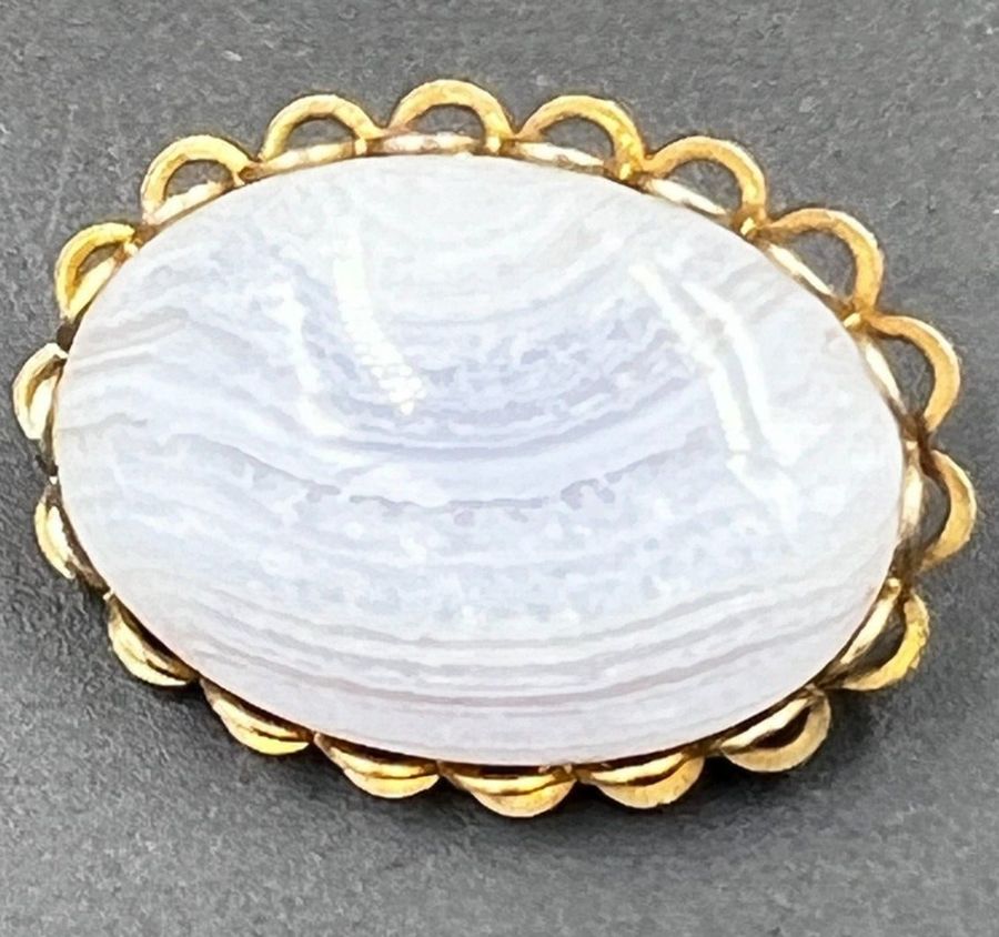 Antique Vintage Oval Agate Chalcedony Brooch Oval Cabochon