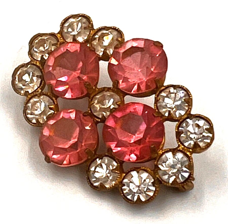 Antique Antique Art Deco Czech Pink & Clear Brooch Clear Large Stones