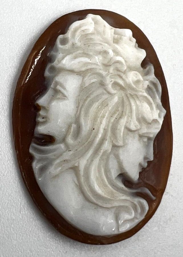 Antique Rare Antique Art Nouveau Shell Cameo Carving  Female with 3 Faces  C 1910