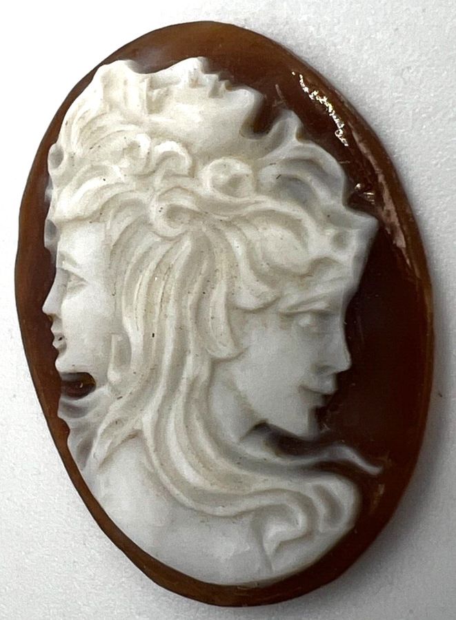 Antique Rare Antique Art Nouveau Shell Cameo Carving  Female with 3 Faces  C 1910