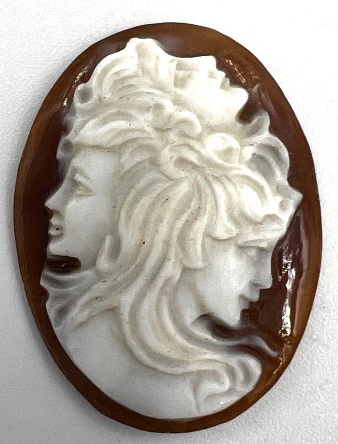 Antique Rare Antique Art Nouveau Shell Cameo Carving  Female with 3 Faces  C 1910